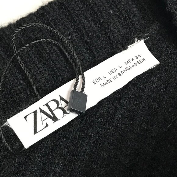 Zara Black V-Neck Cropped Cardigan Sweater Women's Large Ribbed Wool Blend NEW - Picture 4 of 10